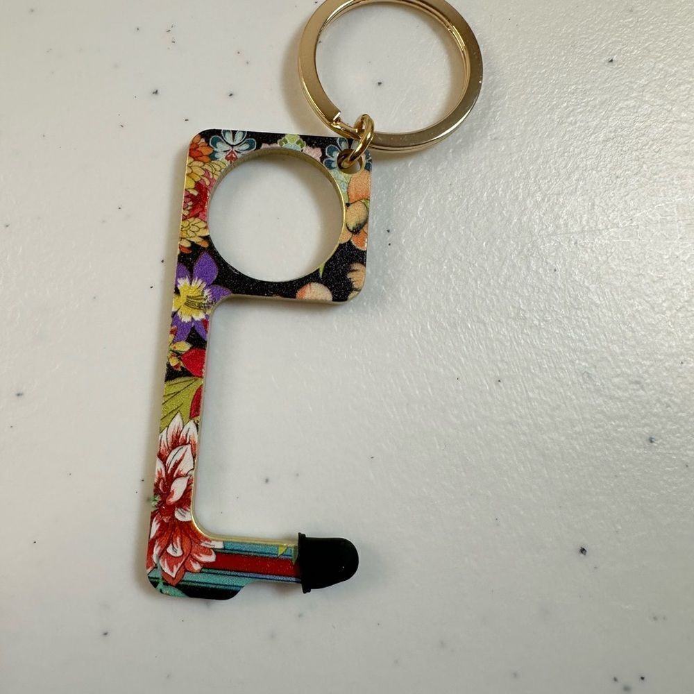 NWT Johnny Was Floral Touch-less Door Button Tool Keychain - Picture 3 of 3